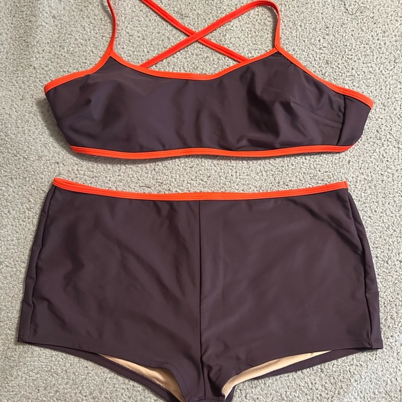 Cupshe Purple Boy Shorts Bikini with Red Accents/Straps - size XL bottom/L top - Picture 8 of 9